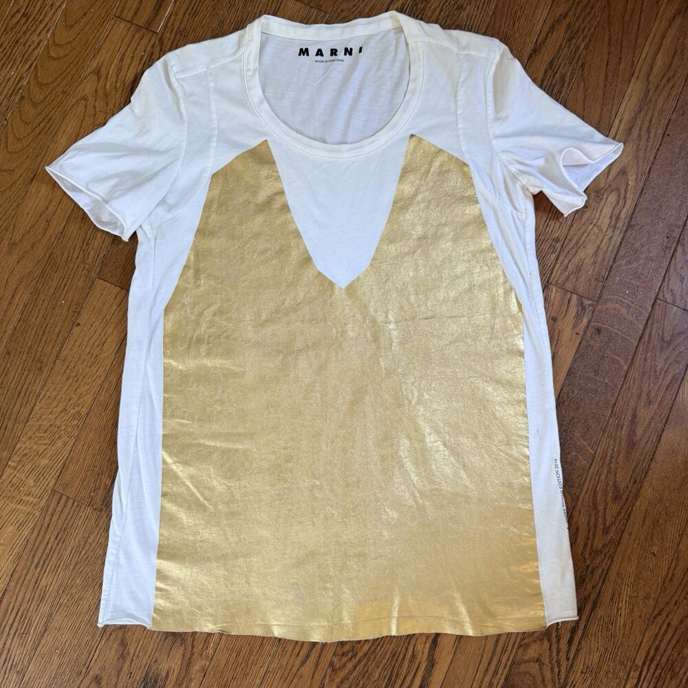 Marni Tee Shirt Winter Edition 2010 Sz 40 EU/M Large Metallic Graphic M on White